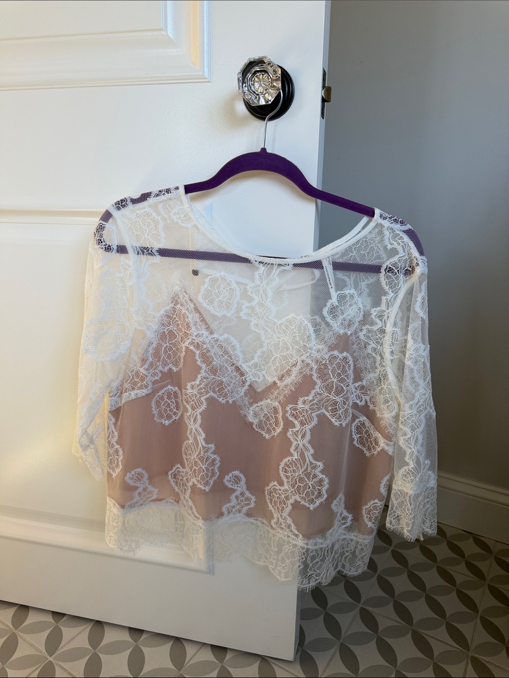 Anthropologie White Lace Overlay Top with Nude Camisole